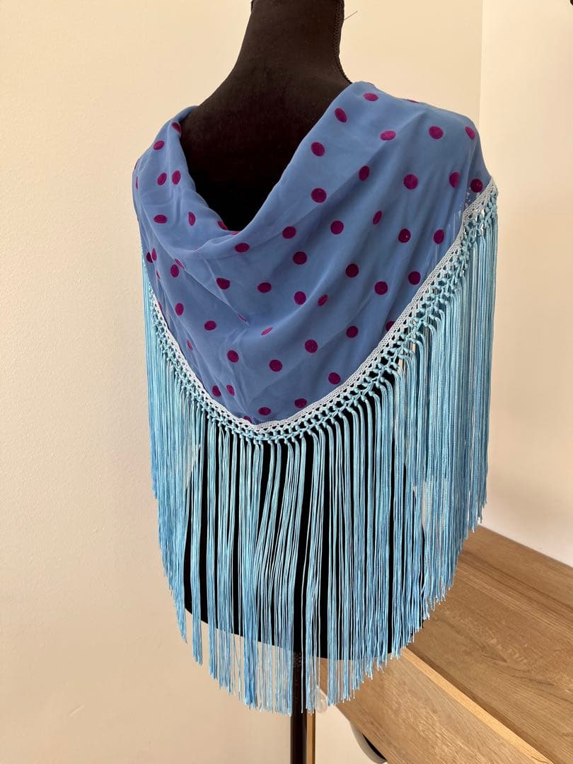 フラメンコ　マントンシージョ　ブルージョーゼット ブーゲンビリア水玉　セレステ