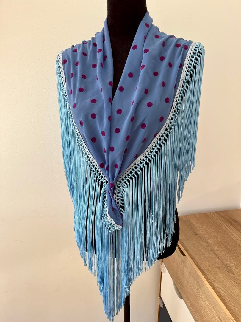 フラメンコ　マントンシージョ　ブルージョーゼット ブーゲンビリア水玉　セレステ