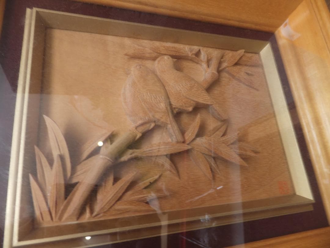 レア　伝統工芸士　小西　一峰　木彫　夫婦雀