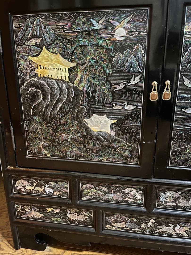 【匿名配送・送料無料】アンティーク家具　螺鈿細工　棚