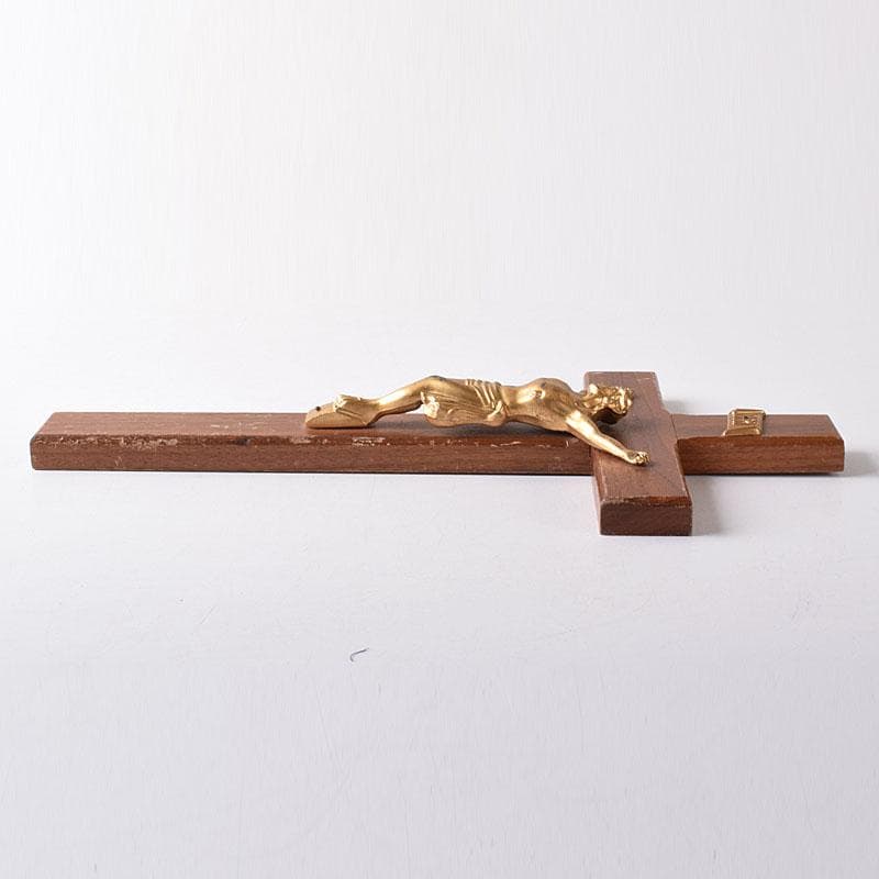 銅製　キリスト磔刑像　木製　クロス　十字架　C　7730