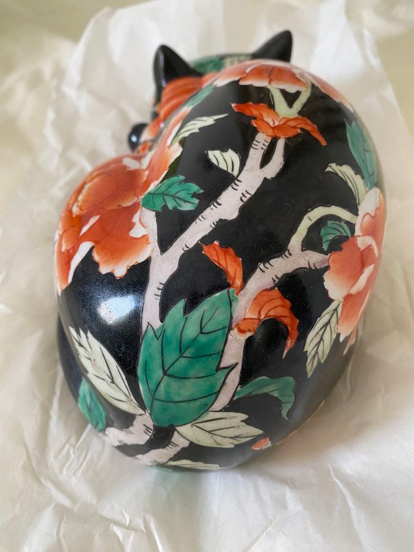 美術品 年代物　牡丹猫　置物