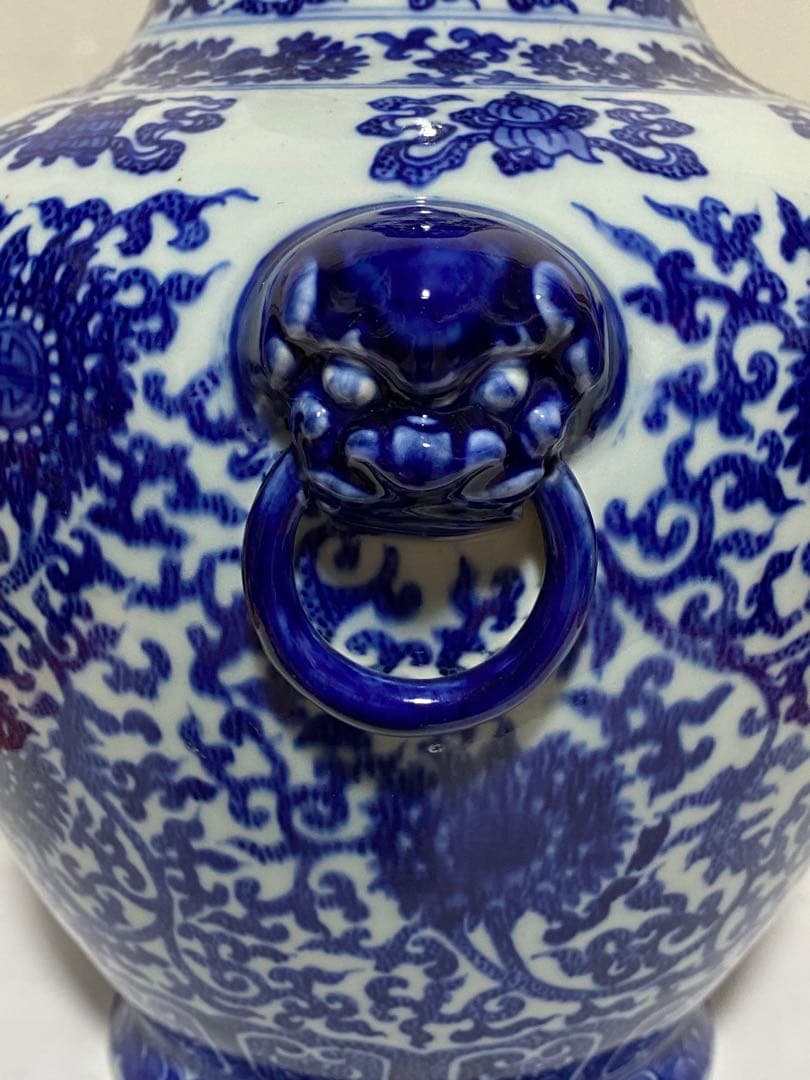 ♦中国古陶磁 鑑定済 大清乾隆年製銘 100年〜130年前 青花尊形瓶 古美術品