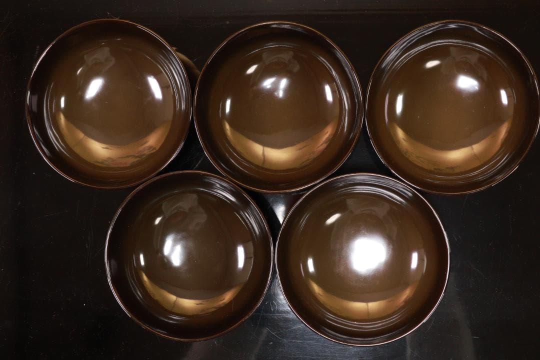 Akiko　輪島塗　図替わり　草花蒔絵　吸物椀　五客　木製　BJ118