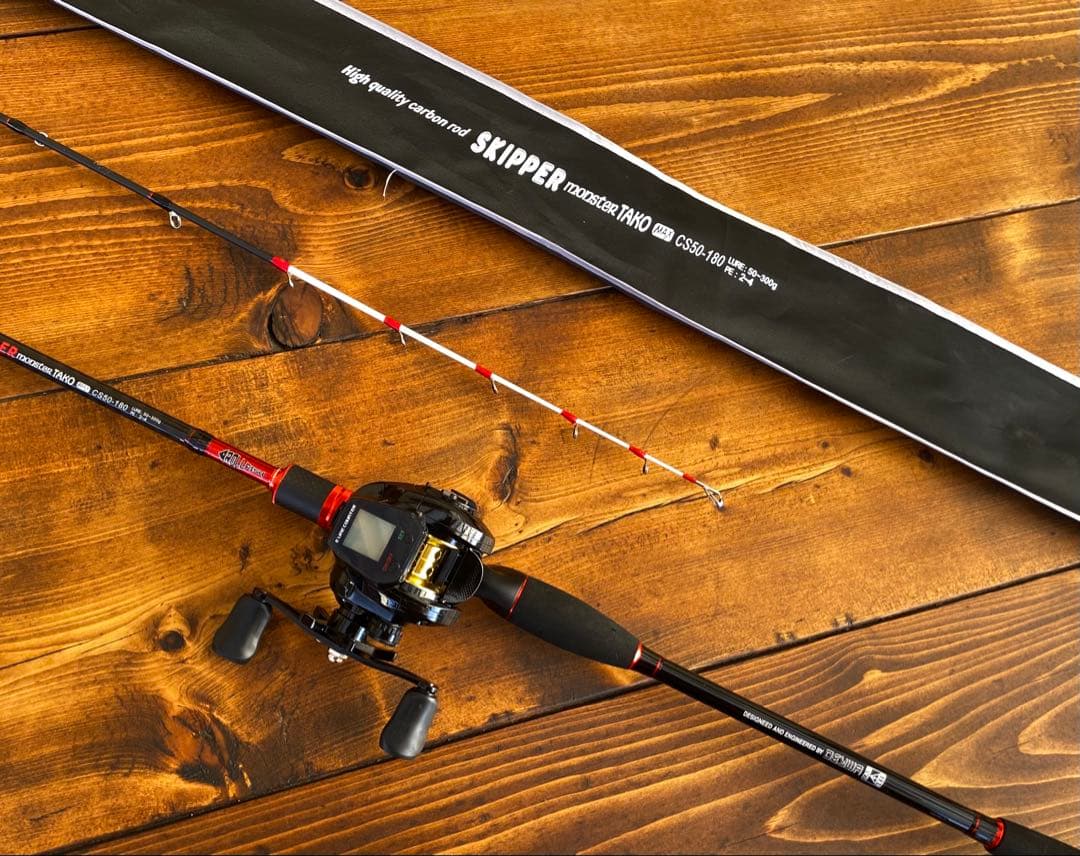 ジギングロッド　デジタルカウンター付きリール　イカメタル　スパイラル　左ハンドル