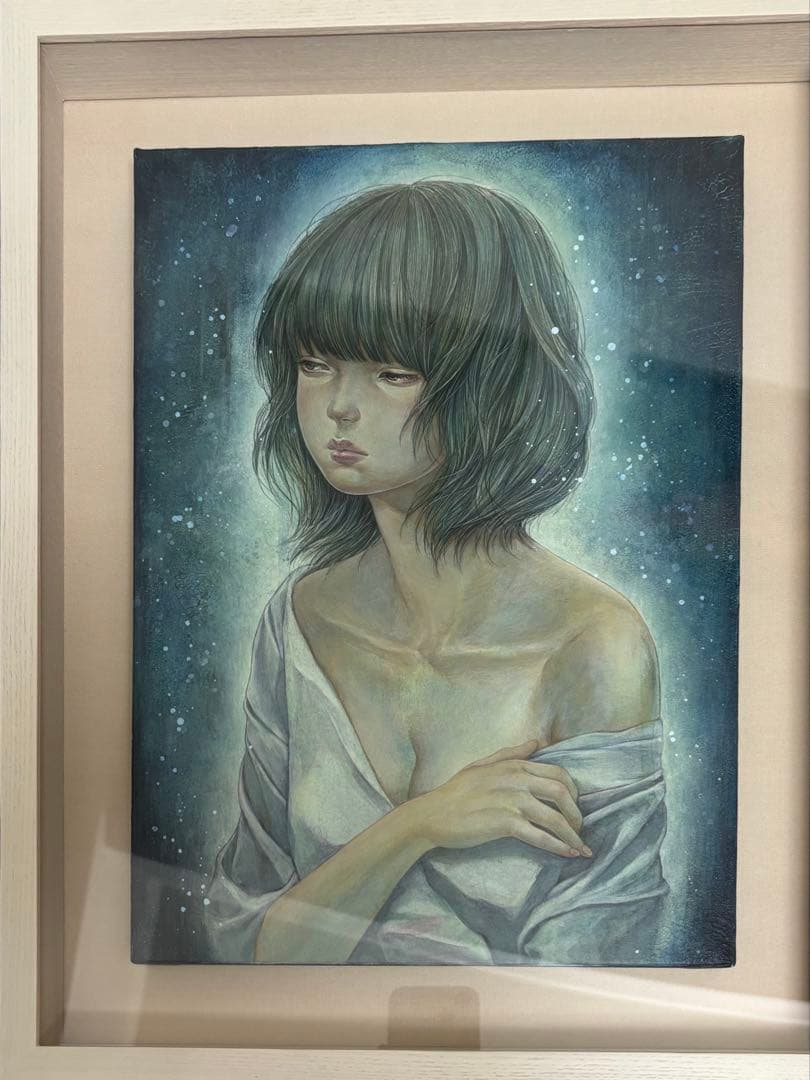 「夢現」 八頭こほり アクリル画 女性の肖像 フレーム付き