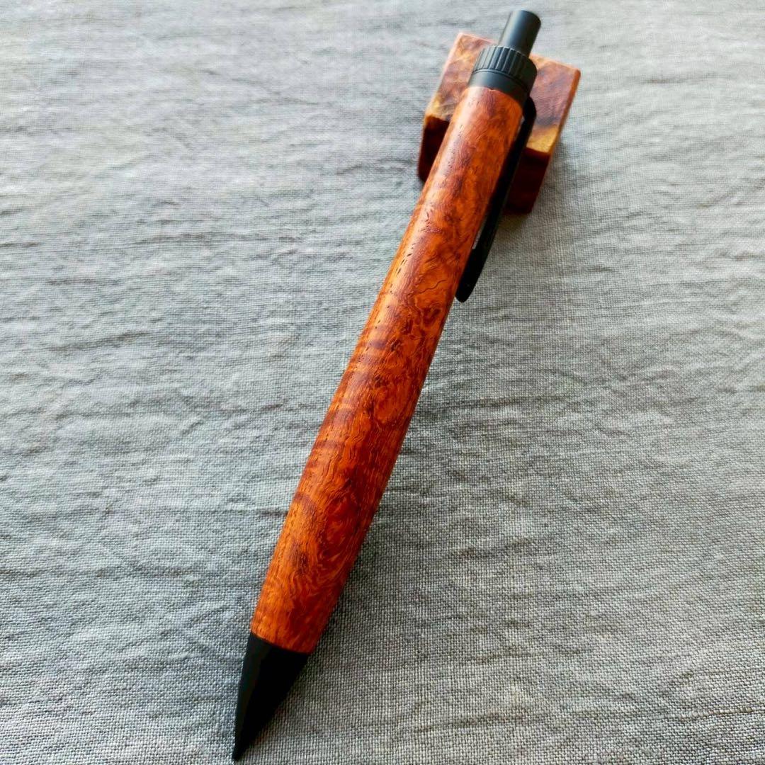 本花梨　鬼縮杢　ハンドメイド　木軸シャープペン　0.5mm　天然木　ブラック