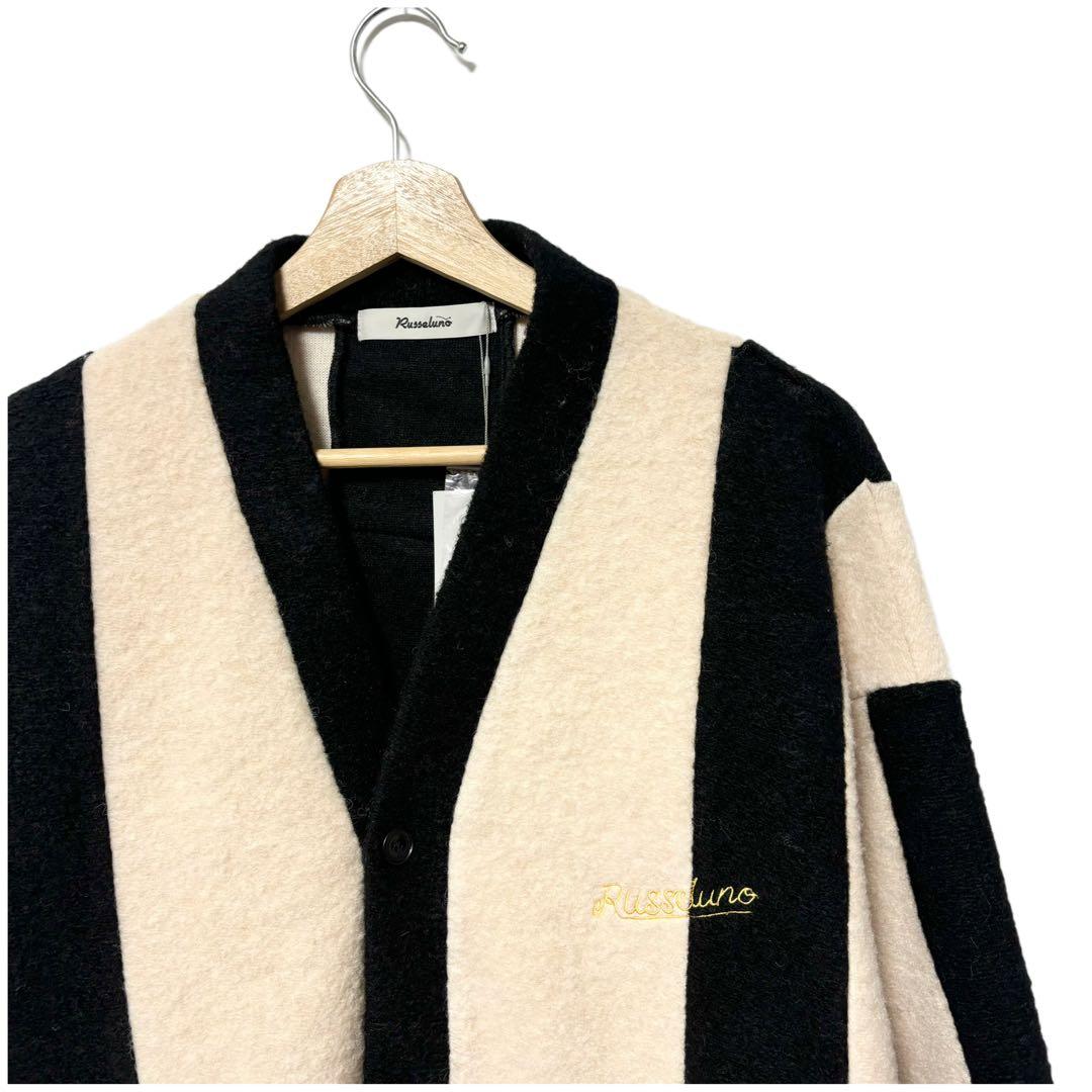 新品 ラッセルノ ゴルフ ワイド ストライプ カーディガン ホワイト L 5