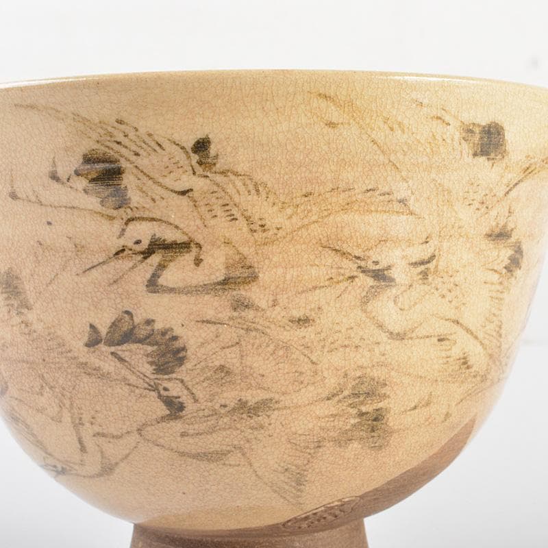 茶道具　京焼　野々村仁清造　鶴図　茶碗　表千家十三代即中斎極箱　D　R6792