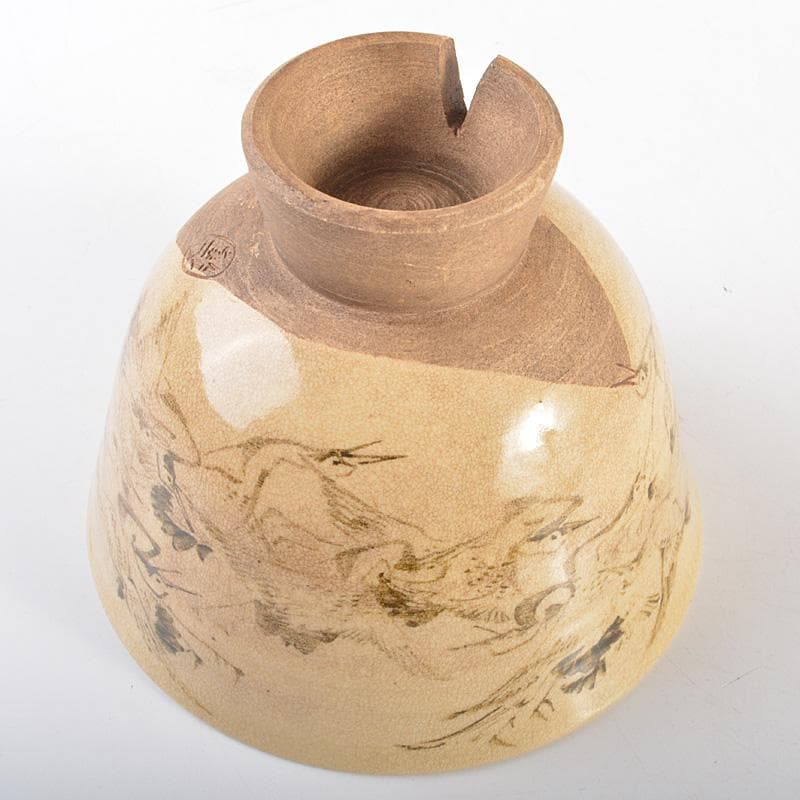 茶道具　京焼　野々村仁清造　鶴図　茶碗　表千家十三代即中斎極箱　D　R6792