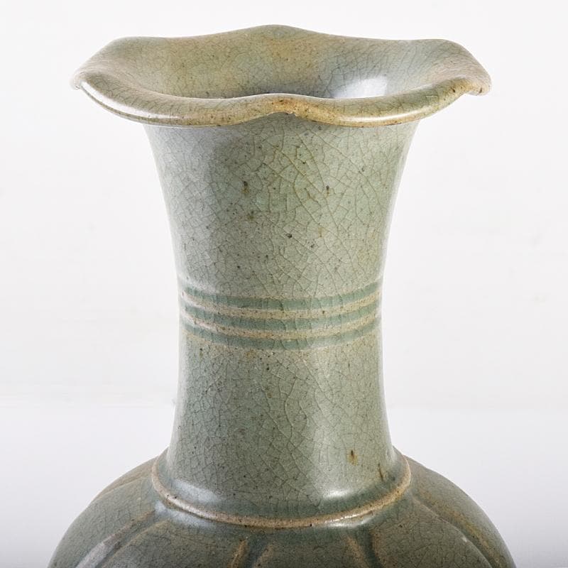 朝鮮美術　高麗青磁　瓜形　花口瓶　高さ約30㎝　F　R7572B