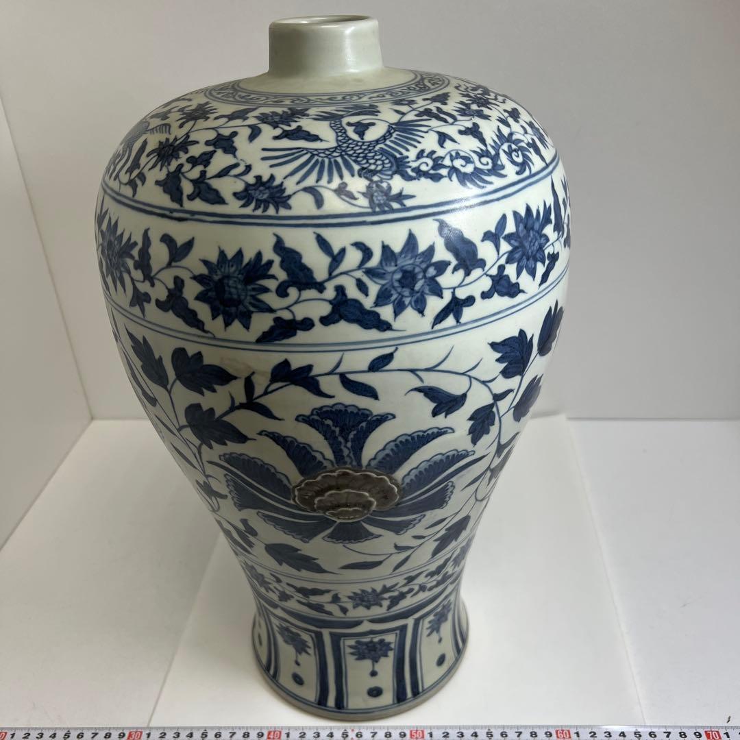 中国美術　青花釉裏紅　大花瓶　高さ45㎝　木箱付　トヒカエ　東な8-0106②