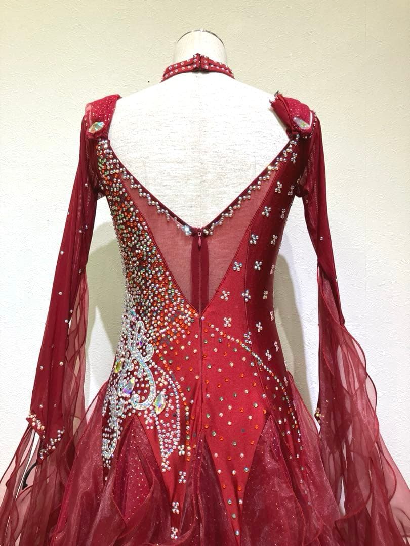 社交ダンス　スタンダードドレス　モダンドレス　赤　スパンコール