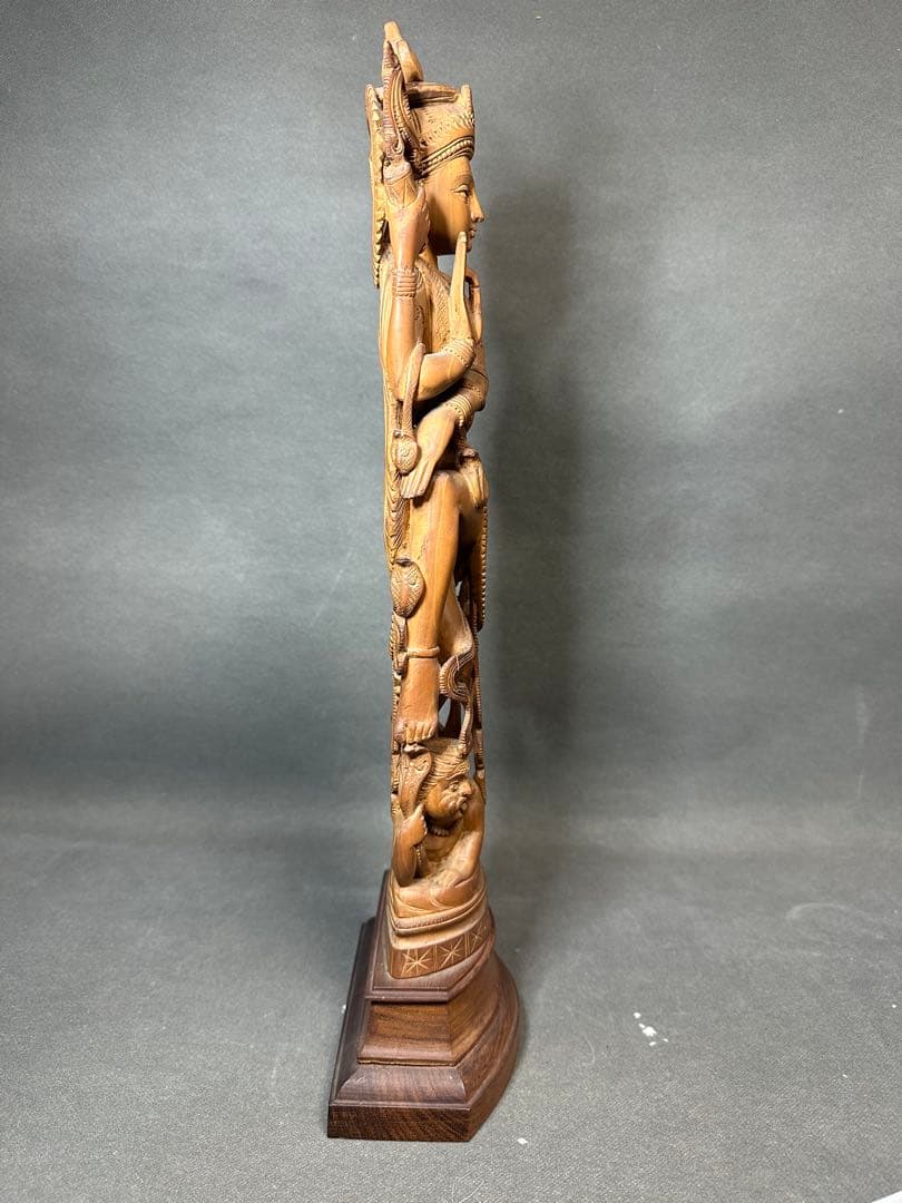 インド　白檀　木彫り　弁財天　仏教美術　仏像 骨董 木像　木製　仏教　置物