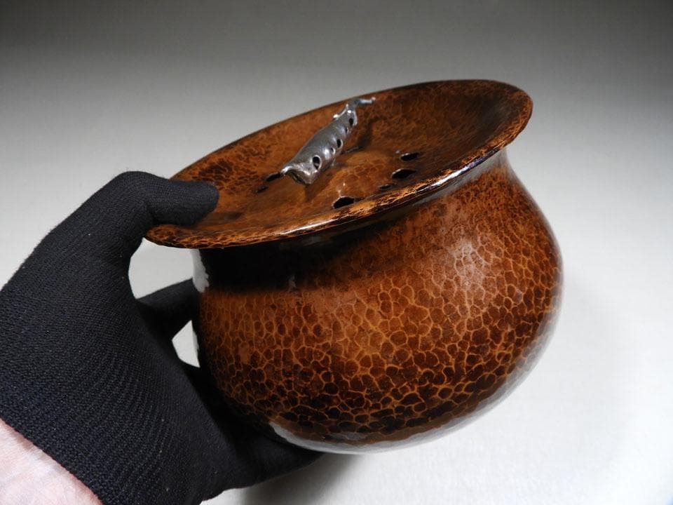 ●清雅堂造 別注一品物 西方正 打上 銅 建水 銀摘 さやえんどう 略歴栞 共箱