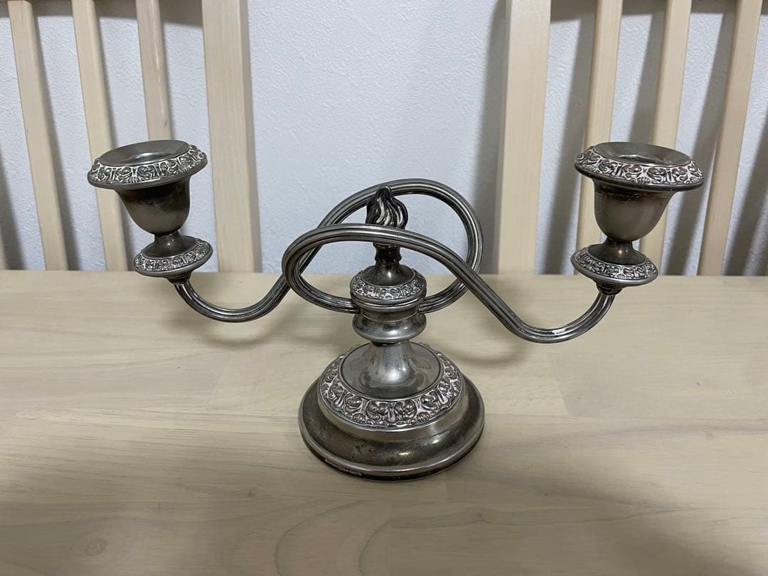 アンティーク シルバー 銀メッキ 2灯式キャンドルスタンド キャンドルホルダー