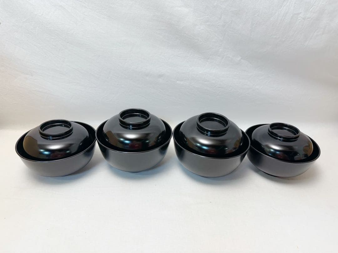 未使用 懐石道具 黒塗 四つ椀 小丸椀 2客揃 汁椀