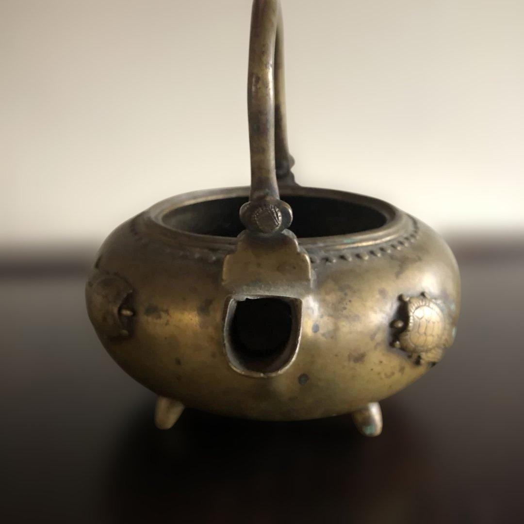 中国古玩 大明宣徳年製 蓋なし底抜け 古銅 急須 581g