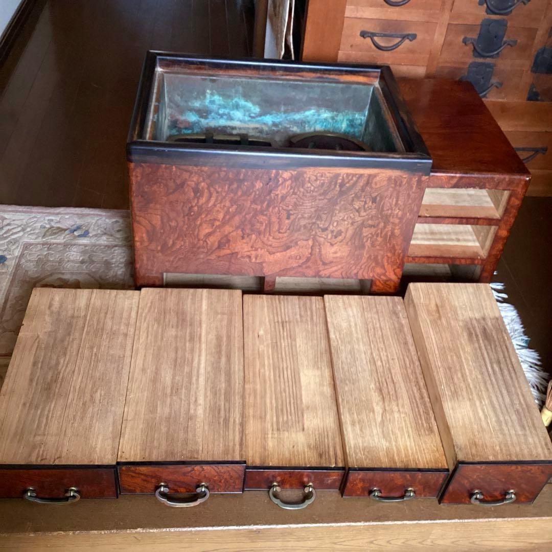 江戸火鉢　長火鉢　関東火鉢　欅　玉杢　銘木　（特注五徳付）