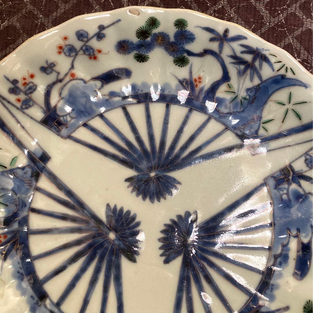 大明成化年製　三扇松竹梅門皿　七寸