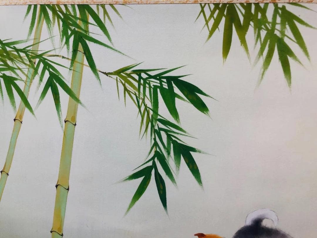 掛軸 田中香石『一笑之図 竹+子犬図』日本画 縁起物 絹本 共箱付 美品 掛け軸