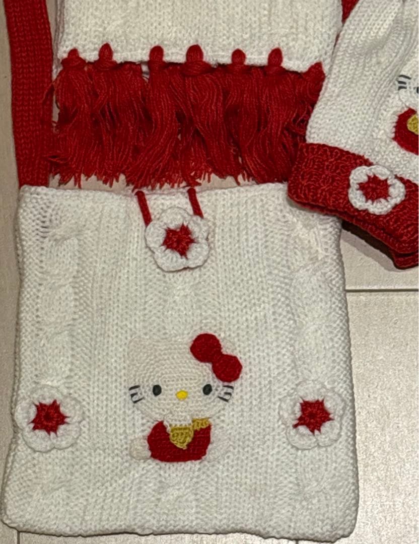 当時物 レトロ ハローキティ マフラー 手袋 ショルダーバッグ 3点セット 新品