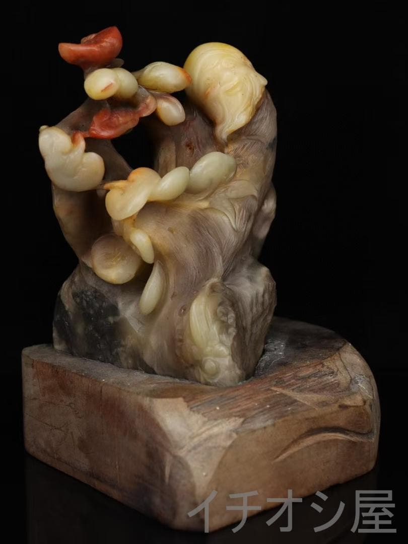 中国古美術 寿山石紅芙蓉石彫 寿星随形印材 印章置物 手彫精緻 文房 印鑑 開運