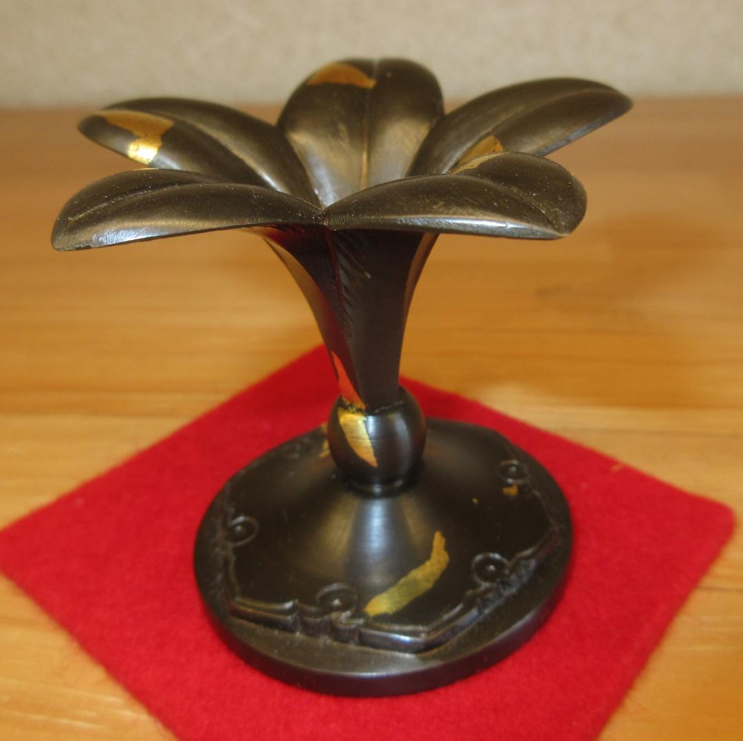 送料込【逢絢亭】茶道具 蓋置 唐銅 砂張 衝羽根の形 黒瀬宗康 共箱入り