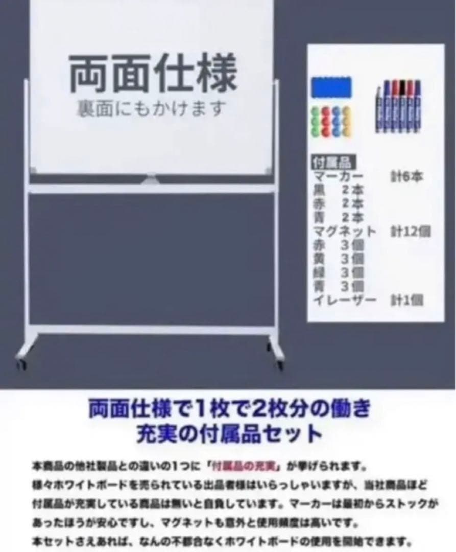 ホワイトボード 移動式 キャスター付き おしゃれ 両面 120cm*90cm