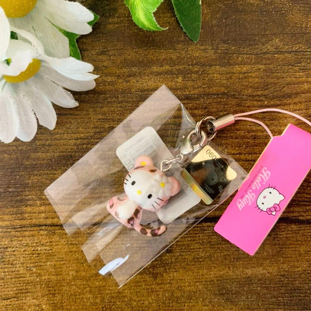【激レア】ハローキティ　韓国限定　2003年　根付 ピンクヒョウ柄　ストラップ