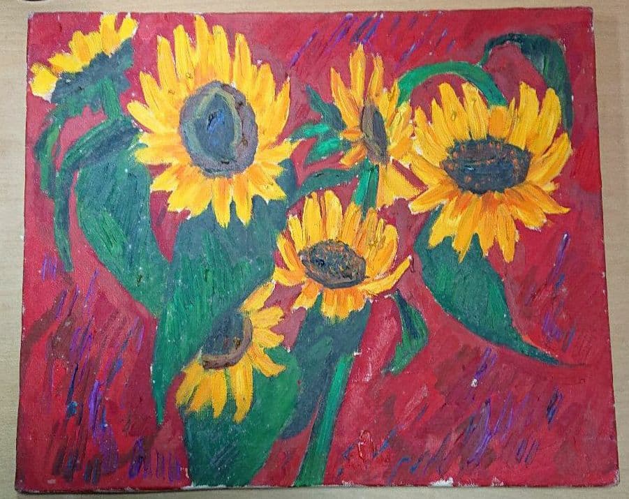 松下和代 作 油絵 ひまわり