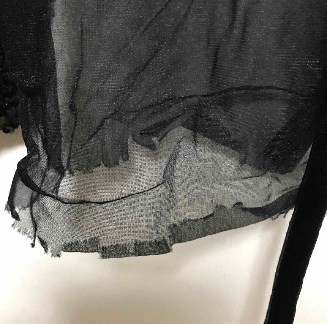 手作りダンス衣装　黒のシースルーシャツ スパンコール装飾
