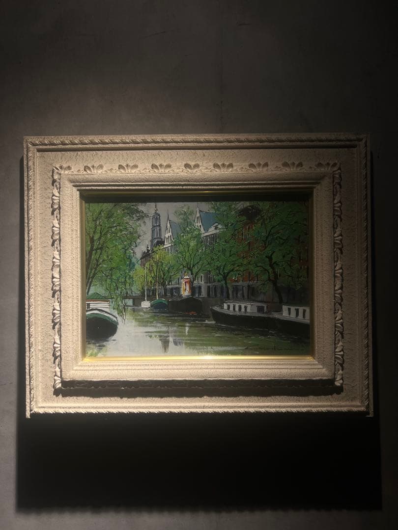 写実画　中島晃次　【運河のある街】　肉筆油彩画