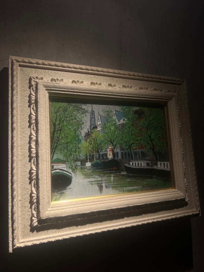 写実画　中島晃次　【運河のある街】　肉筆油彩画