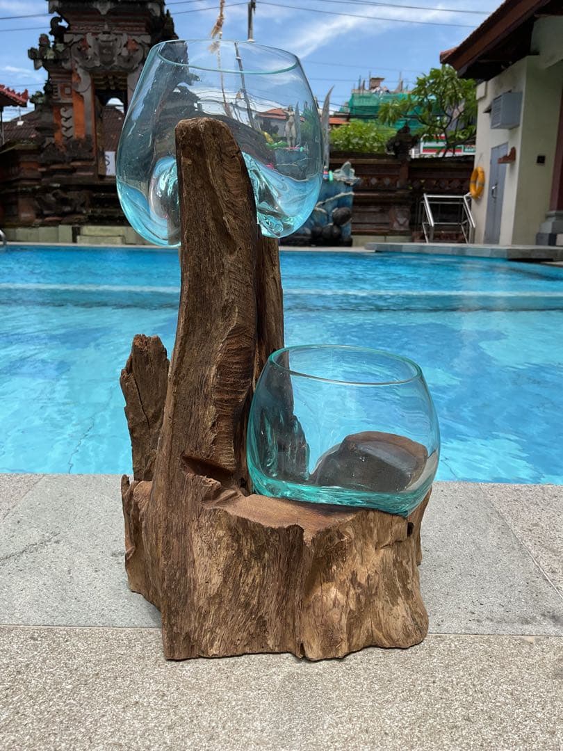 【新入荷】フィッシュボール(天然木ガラス水槽)Mサイズ2個口(穴空き)