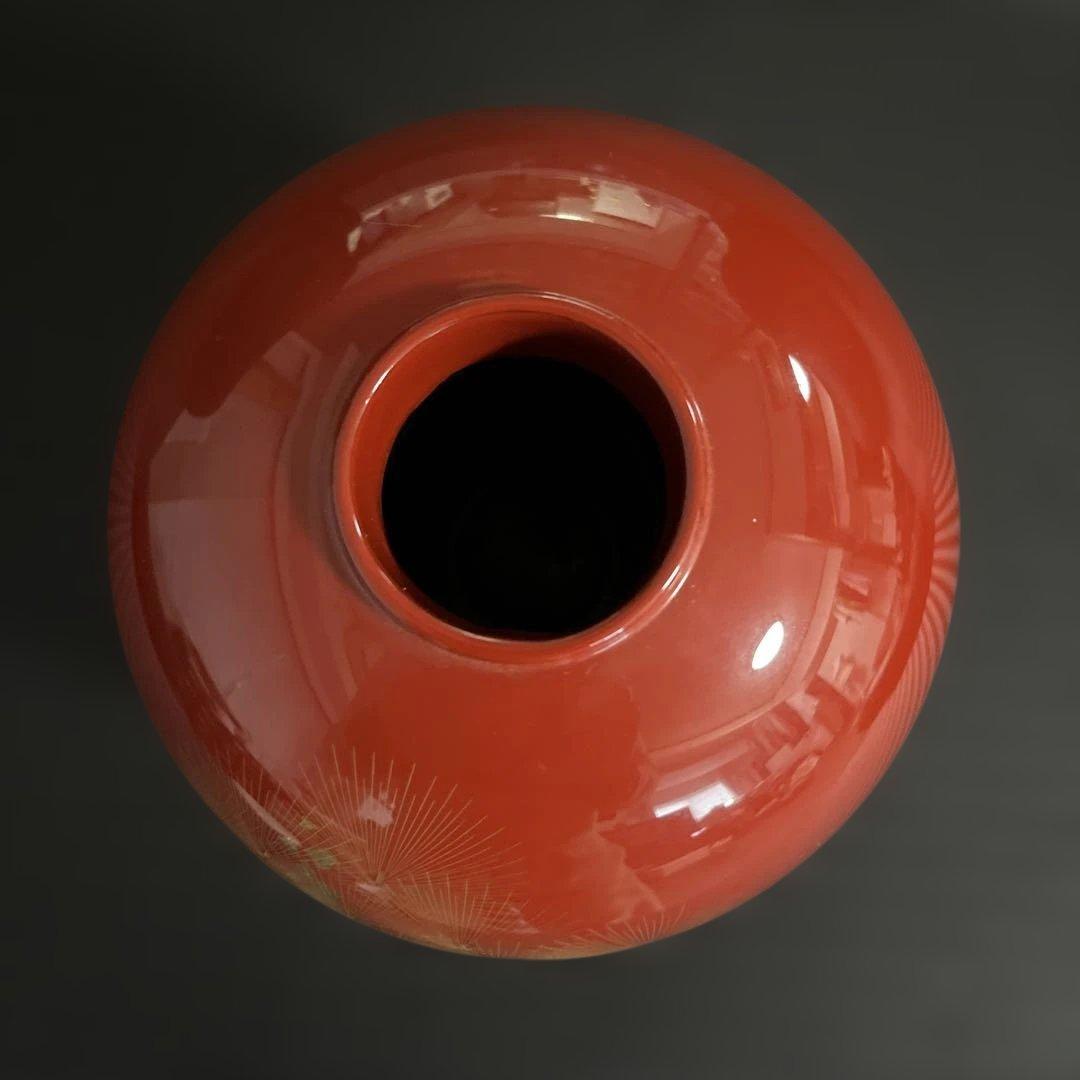 沈金　松　輪島塗　球形花器　漆器　重要無形文化財　天然漆