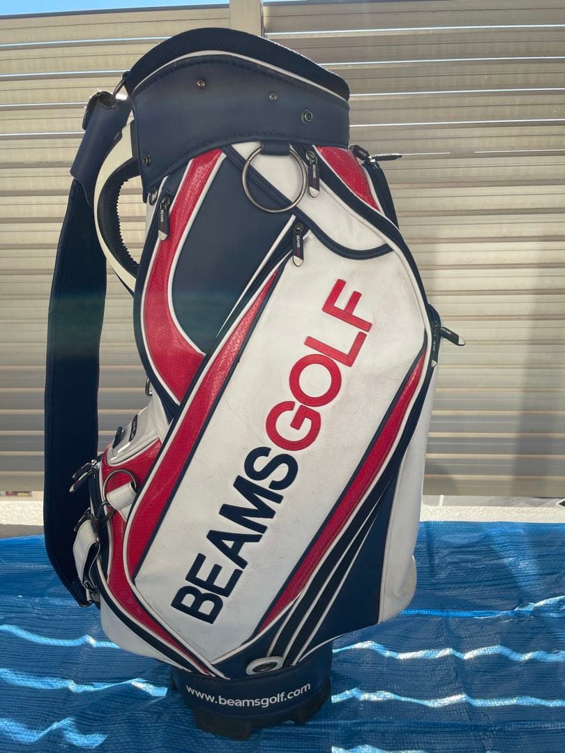 BEAMS GOLF キャディバッグ ホワイト/レッド/ネイビー