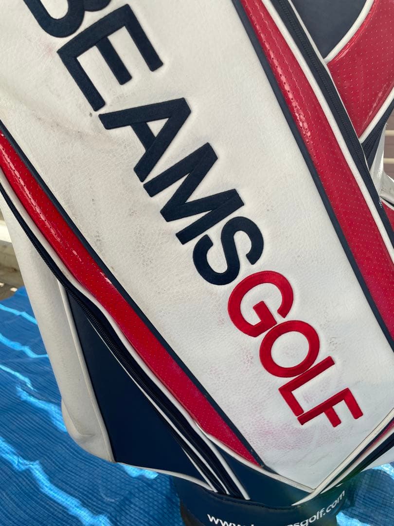 BEAMS GOLF キャディバッグ ホワイト/レッド/ネイビー