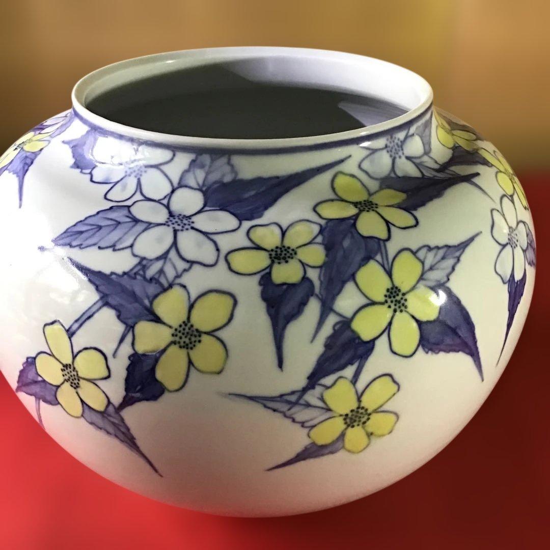 山吹図柄　大花瓶　篠田明子　傑作品