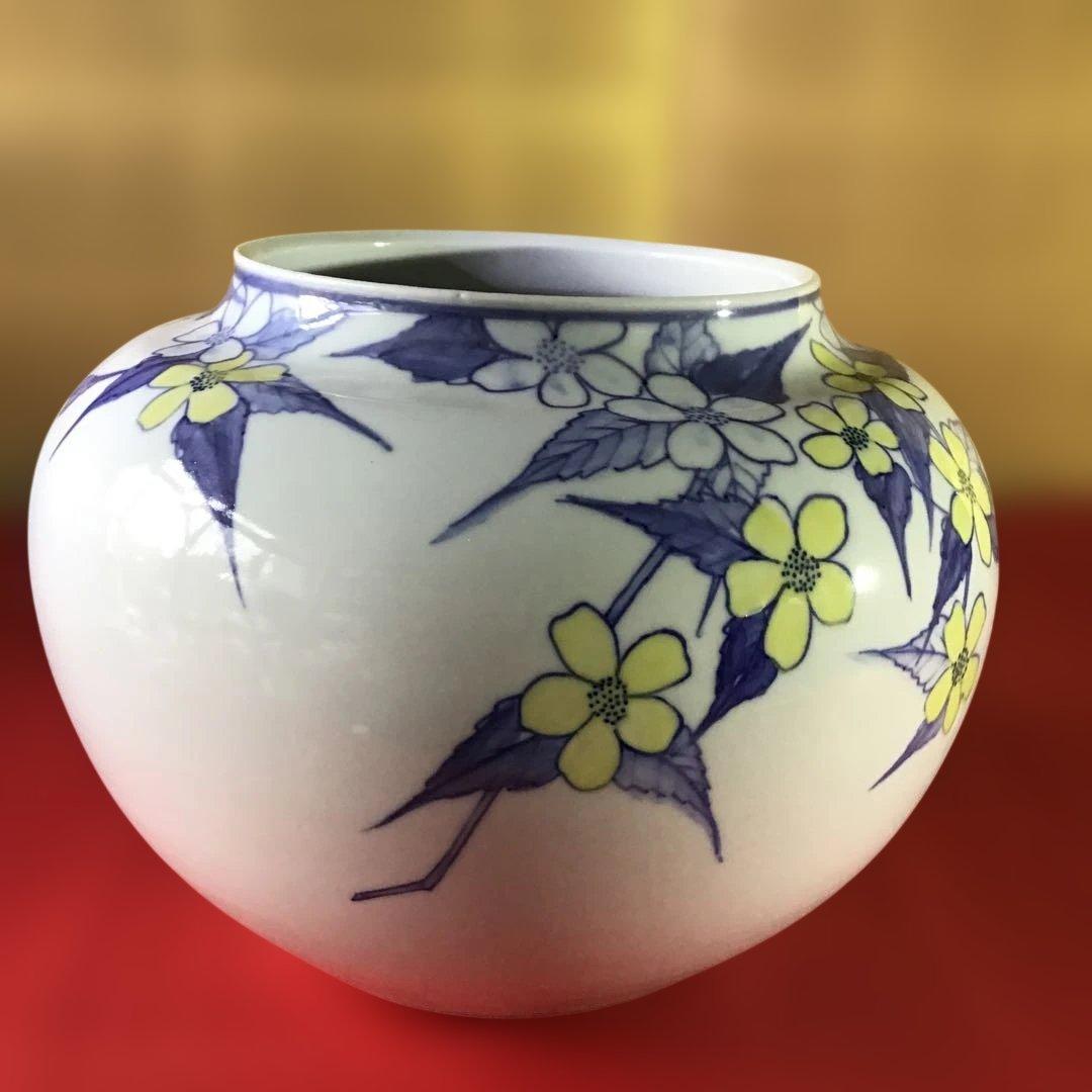 山吹図柄　大花瓶　篠田明子　傑作品