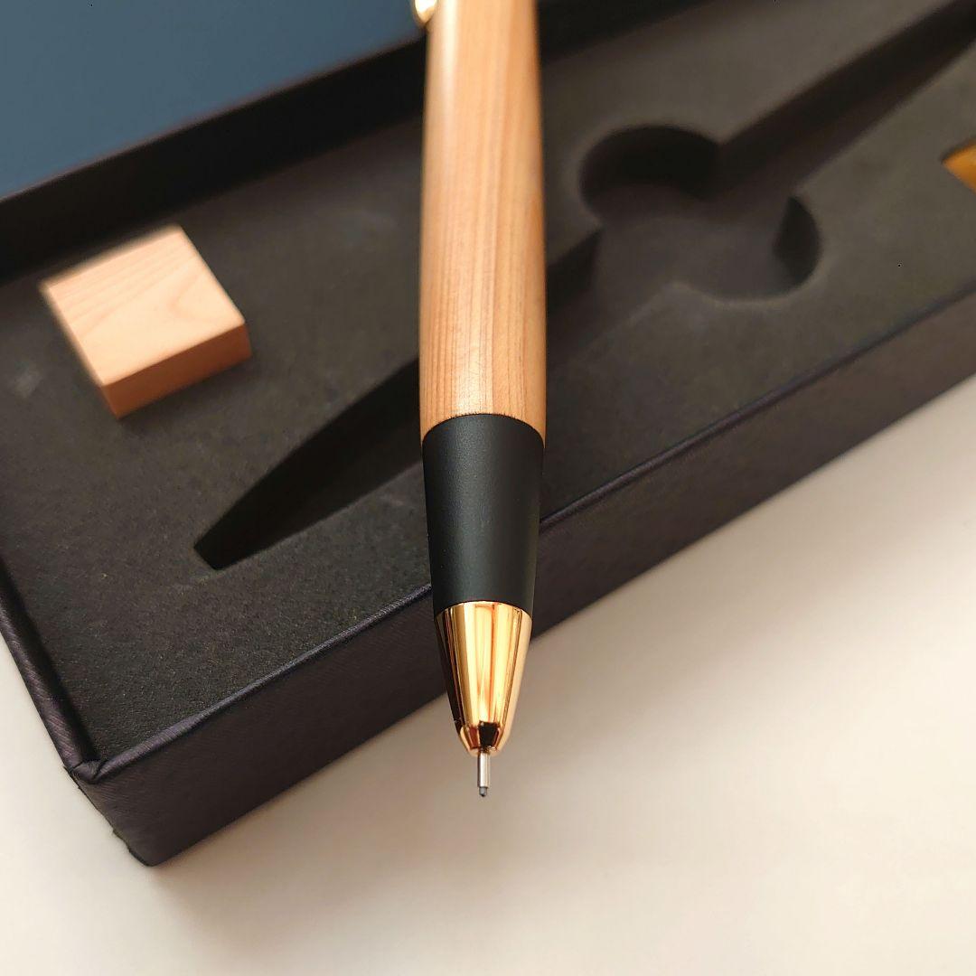 【野原工芸】木曽檜（ひのき）シャープペンシル（旧型クリップ・新型口金／ゴールド）