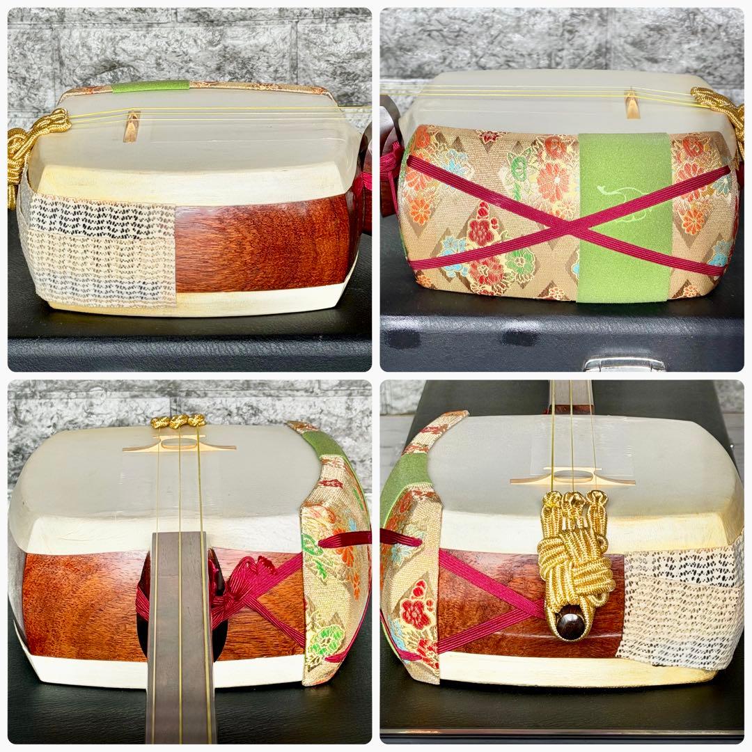 中棹三本継三味線 紫檀・紅木・丸打胴・東さわり・鼈甲撥・樹脂撥付き