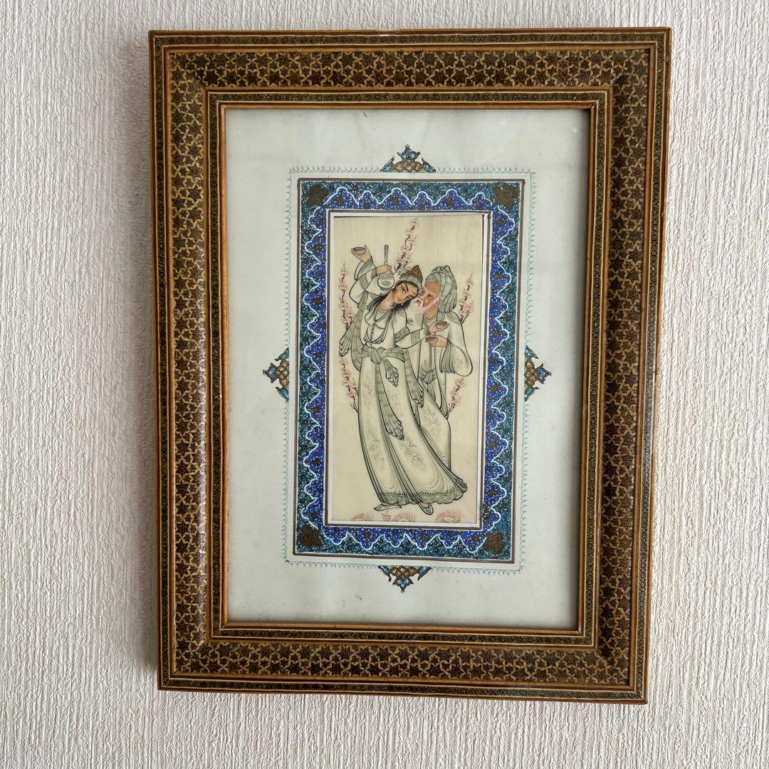 伝統的な老人と美女の人物像の絵画イラン製