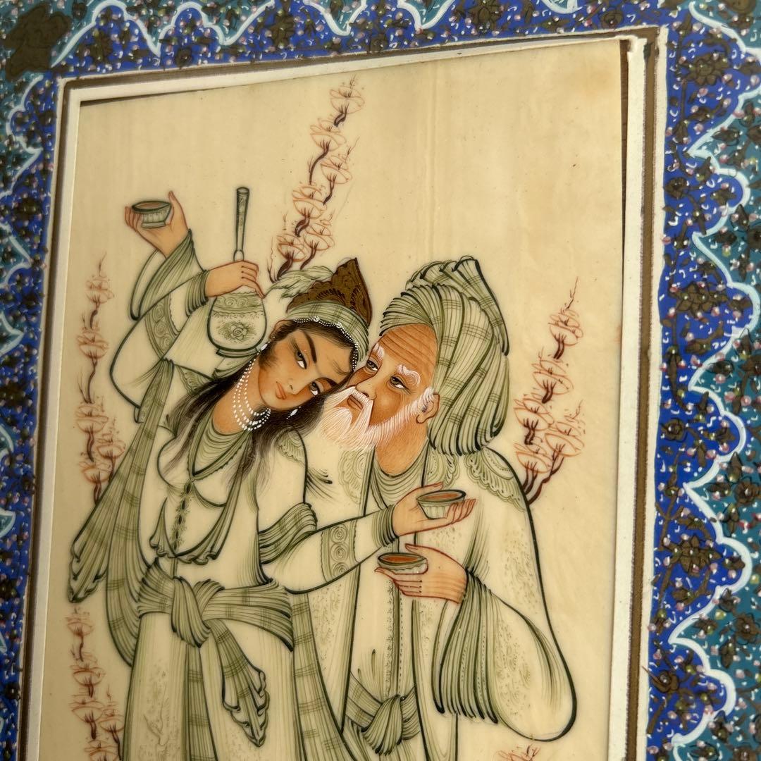 伝統的な老人と美女の人物像の絵画イラン製