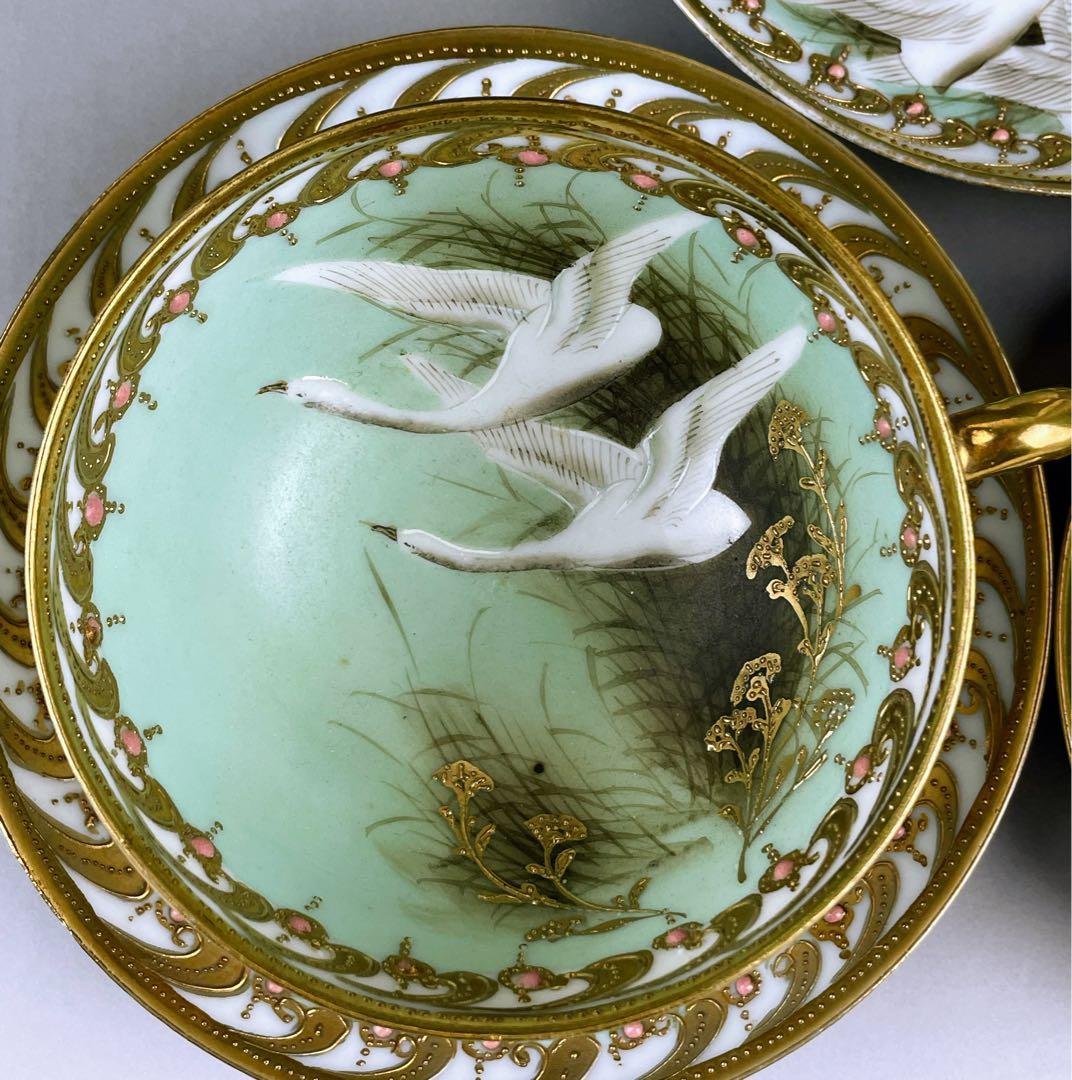 【専用】オールドノリタケ フライングスワン 脚付きティーカップ ソーサー ２客