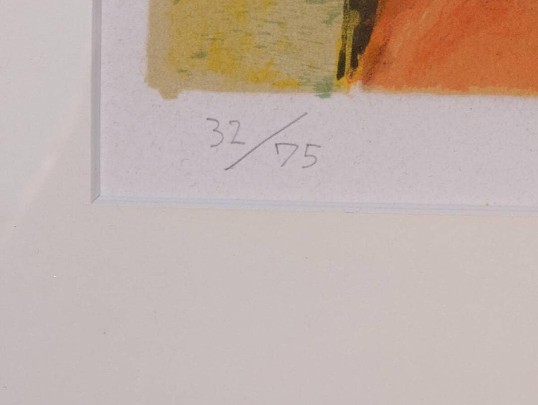 【真作】版画　柳沢淑郎　リトグラフ　扇を持つ少女　上品な色彩と表情美　X80