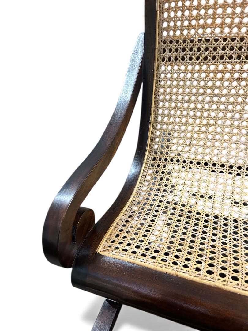 【引き取り限定】ロッキングチェア 木製 チーク×ラタン （藤）ゆったり座れます