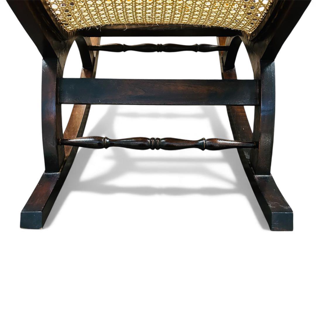 【引き取り限定】ロッキングチェア 木製 チーク×ラタン （藤）ゆったり座れます