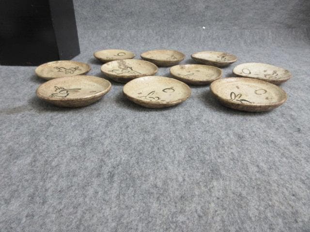 絵瀬戸鉄絵月にうさぎ図豆皿10枚 [B28016]