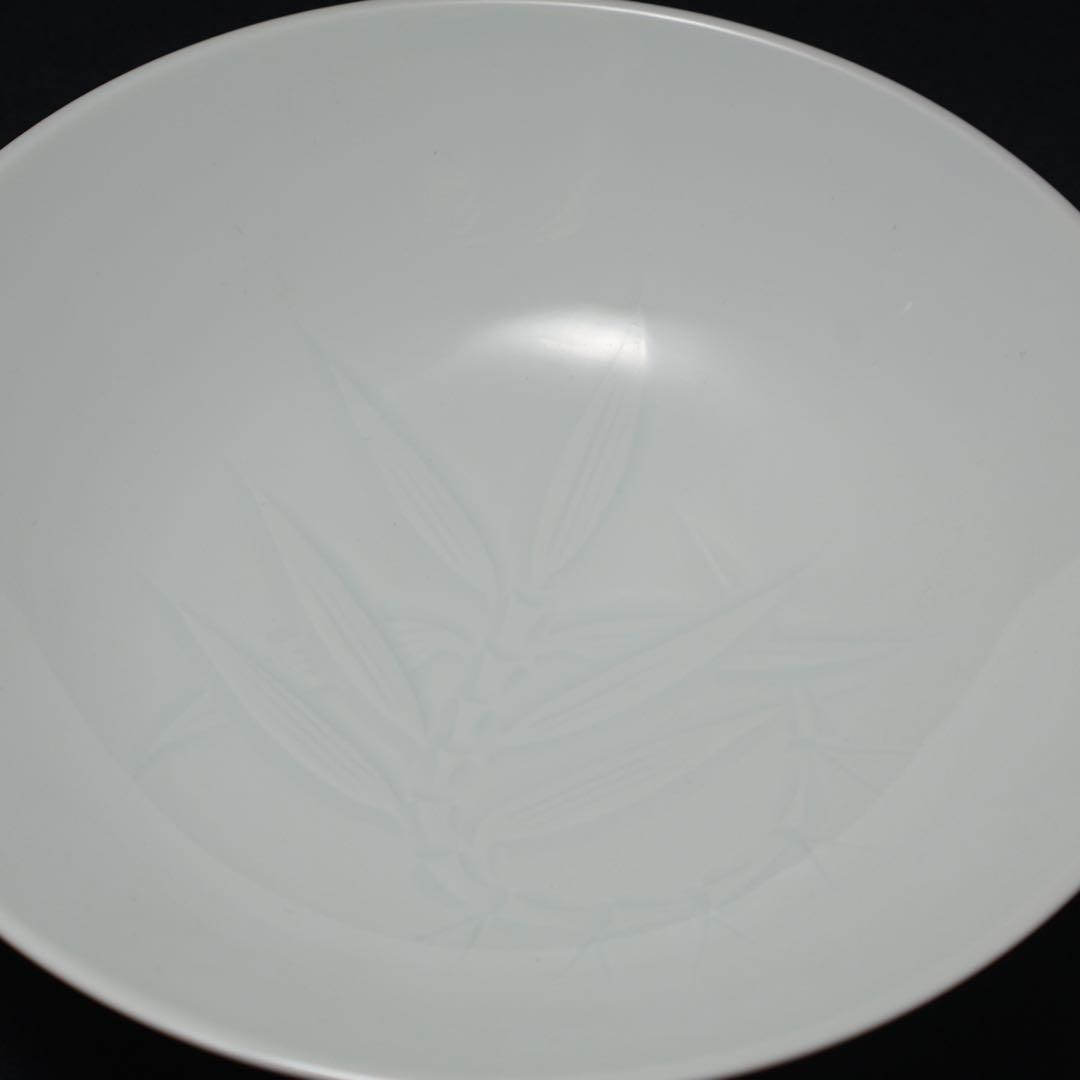 人間国宝 井上萬二 白磁笹彫文　鉢　菓子器　共箱　R1490ダK2